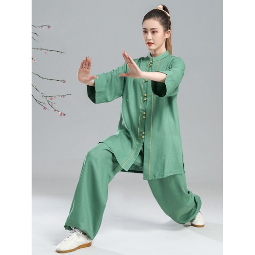 Tai Chi suit kung fu clothing for  female summer hemp middle sleeve morning exercise fitness suit martial arts suit performance Chinese style Tai Chi clothing